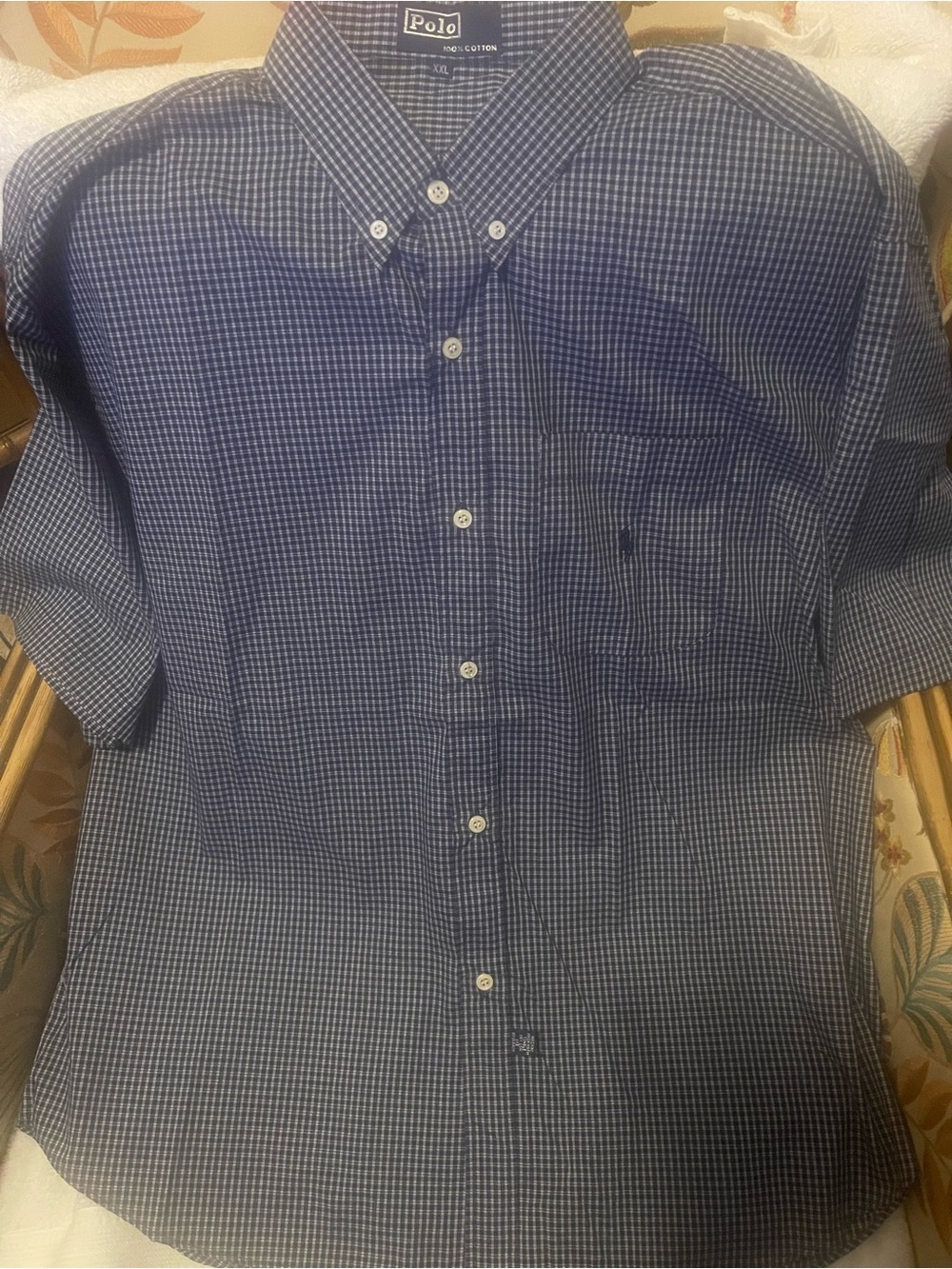 Polo by Ralph Lauren Men's Blue Micro-Check Button-Down Shirt. Size XXL